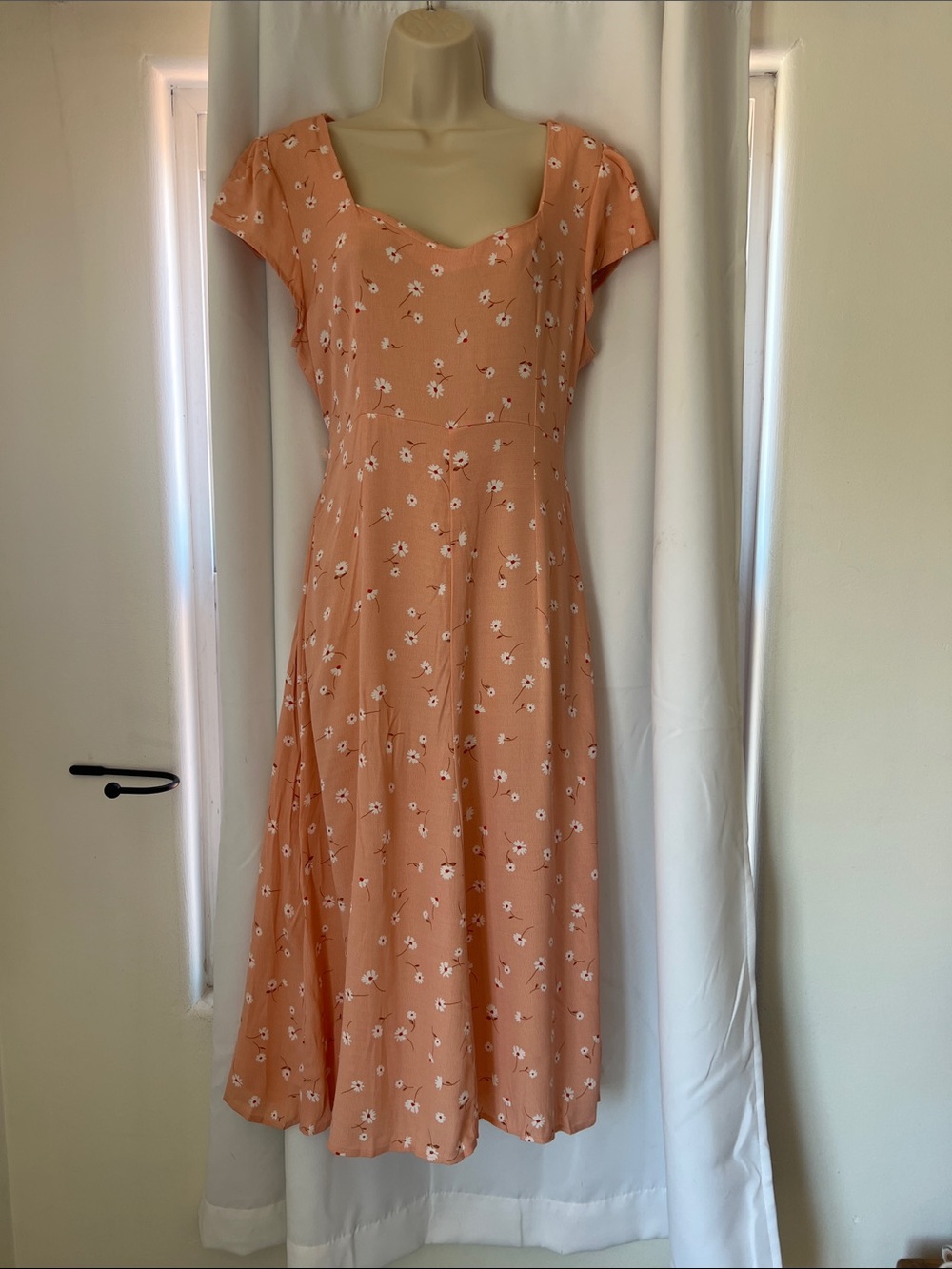 Cotton On Peach Floral Scoop Neck Midi Dress